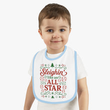 Load image into Gallery viewer, Baby Bib - "Sleighin' Like an All Star" Christmas Holiday Feeding Bib