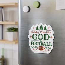 Load image into Gallery viewer, God &amp; Football Cut Magnet — Christmas Holiday Fridge Magnet
