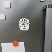 Load image into Gallery viewer, God &amp; Football Cut Magnet — Christmas Holiday Fridge Magnet
