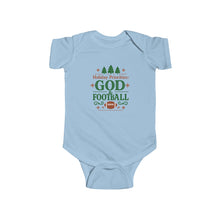 Load image into Gallery viewer, &quot;Holiday Priorities: God &amp; Football&quot; Christmas Baby Onesie
