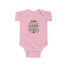 Load image into Gallery viewer, &quot;Holiday Priorities: God &amp; Football&quot; Christmas Baby Onesie

