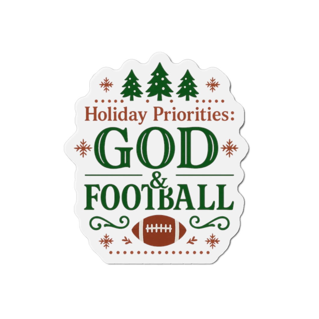 God & Football Cut Magnet — Christmas Holiday Fridge Magnet