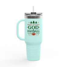 Load image into Gallery viewer, 40oz Insulated Travel Mug — &quot;Holiday Priorities: God &amp; Football&quot; Christmas Tumbler
