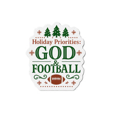 Load image into Gallery viewer, God &amp; Football Cut Magnet — Christmas Holiday Fridge Magnet

