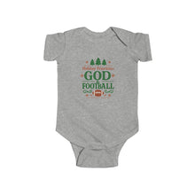 Load image into Gallery viewer, &quot;Holiday Priorities: God &amp; Football&quot; Christmas Baby Onesie
