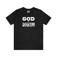 Load image into Gallery viewer, God &amp; Football Black Box w/ White Lettering Short Sleeve T-shirt
