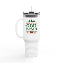 Load image into Gallery viewer, 40oz Insulated Travel Mug — &quot;Holiday Priorities: God &amp; Football&quot; Christmas Tumbler
