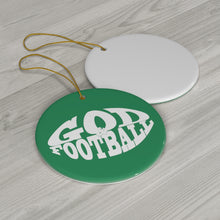 Load image into Gallery viewer, Green Round Ceramic God &amp; Football Ornament
