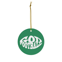 Load image into Gallery viewer, Green Round Ceramic God &amp; Football Ornament
