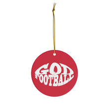 Load image into Gallery viewer, Red Round Ceramic God &amp; Football Ornament
