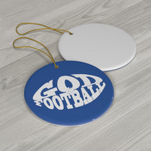 Load image into Gallery viewer, Blue Round Ceramic God &amp; Football Ornament
